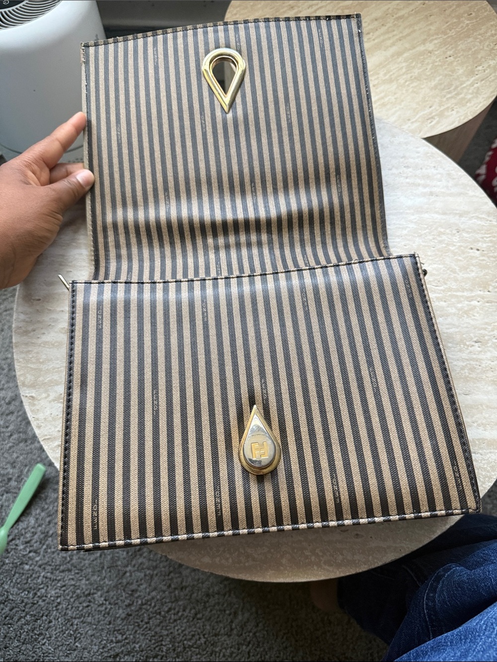 Fendi Brown & Black Striped Leather-Trim Messenger Bag with Gold-Tone Lock - Picture 5 of 6